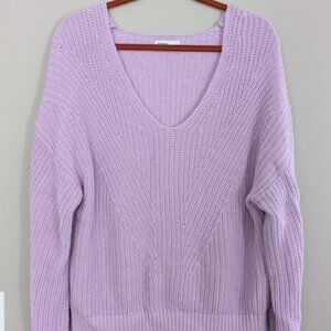 Sonoma Goods for Life Womens Mixed Stitch V Neck Sweater Purple Size Medium